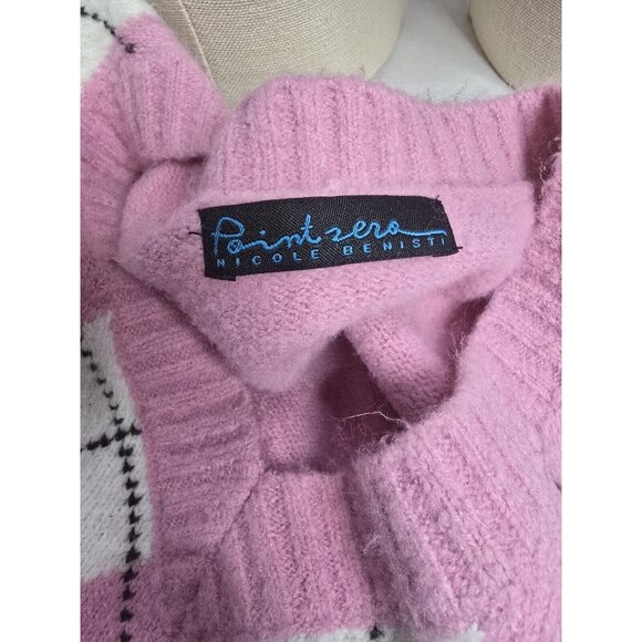 Point Zero XL Nicole Benisti Pink And White Argyle Sweater- Y2K- XL fits Smaller - Picture 9 of 16